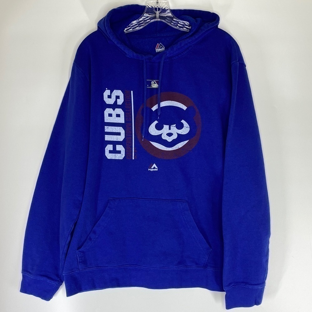 Majestic Blue Hooded Cubs Sweatshirt Large